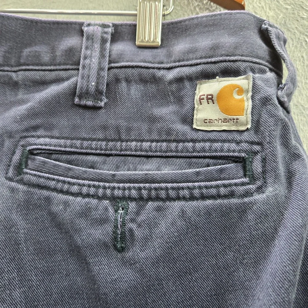 Carhartt Men Pants 38X32 Blue Cotton Nylon Chino Twill FR Work Pants READ